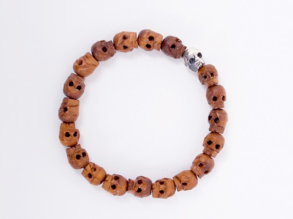 Amazon.com: Spyglass Designs Skull Bracelet Brown Wood Wooden Small Carved  Mala Beads Girl or Women Stretchy Adjustable, 7