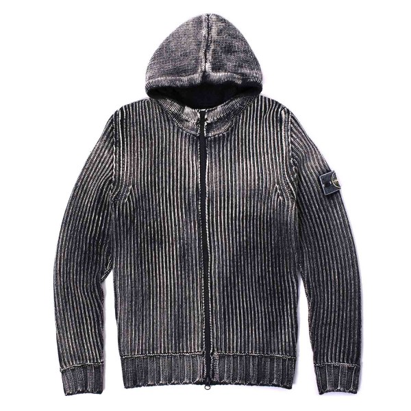 Stone Island Hand Corrosion Hooded Zip-Up Knit Sweater