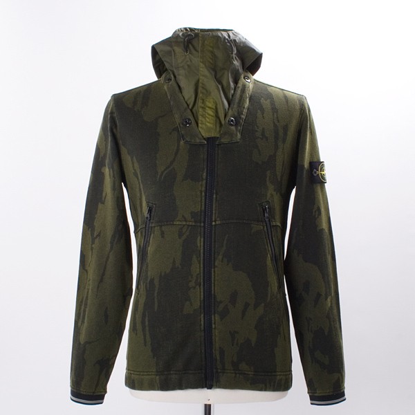 Stone Island Garment Dyed Camo Zip Hooded Sweatshirt