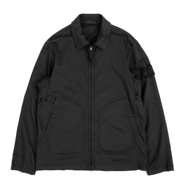 Stone Island Ghost Piece Satin Garment Dyed Overshirt Black