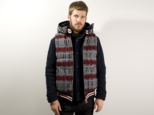 White Mountaineering Wool Jacquard Knit Down Vest | FIRMAMENT 