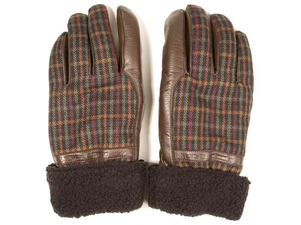 White Mountaineering Wool Tattersall Leather Gloves